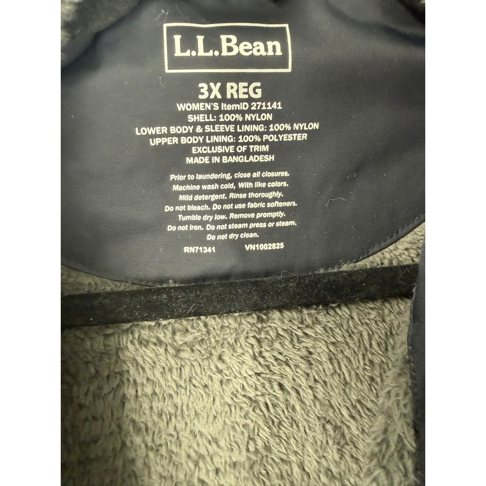 LL Bean Womens 3X‎ Black Hooded Parka Jacket Fleece Lined Quilted Insulated Coat - Picture 2 of 9